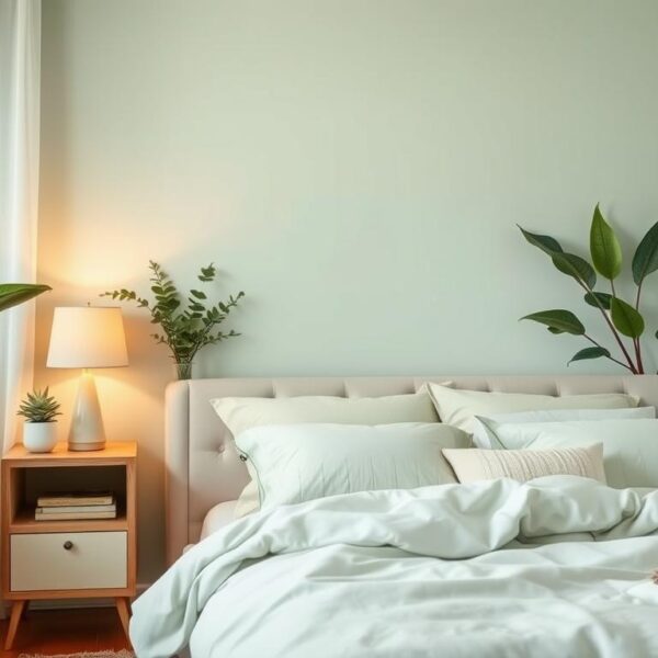 Cozy bedroom style in pastel Green