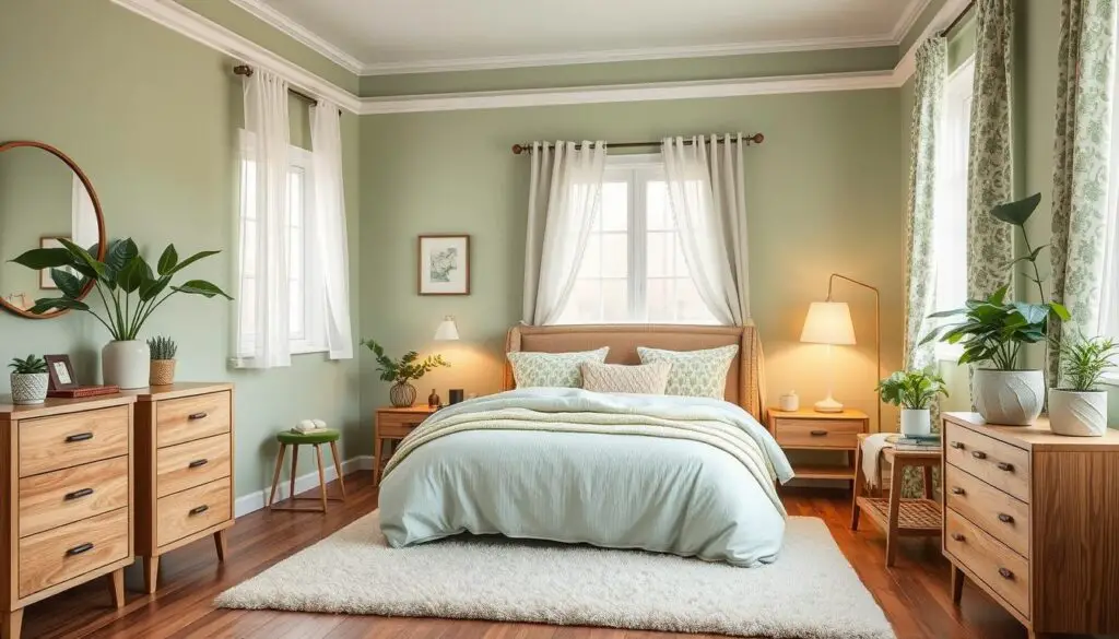 cozy bedroom style in pastel green